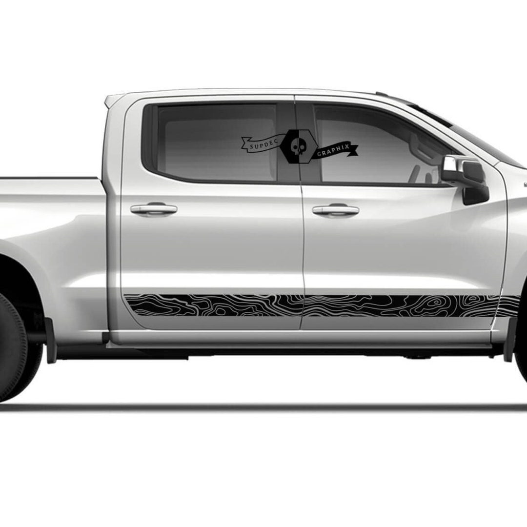 2x Side Rocker Panel Topographic Map Doors Stripe Line Vinyl Decal ...