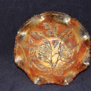 Vintage Imperial Luster Open Rose Marigold Carnival Glass Bowl T#7-4