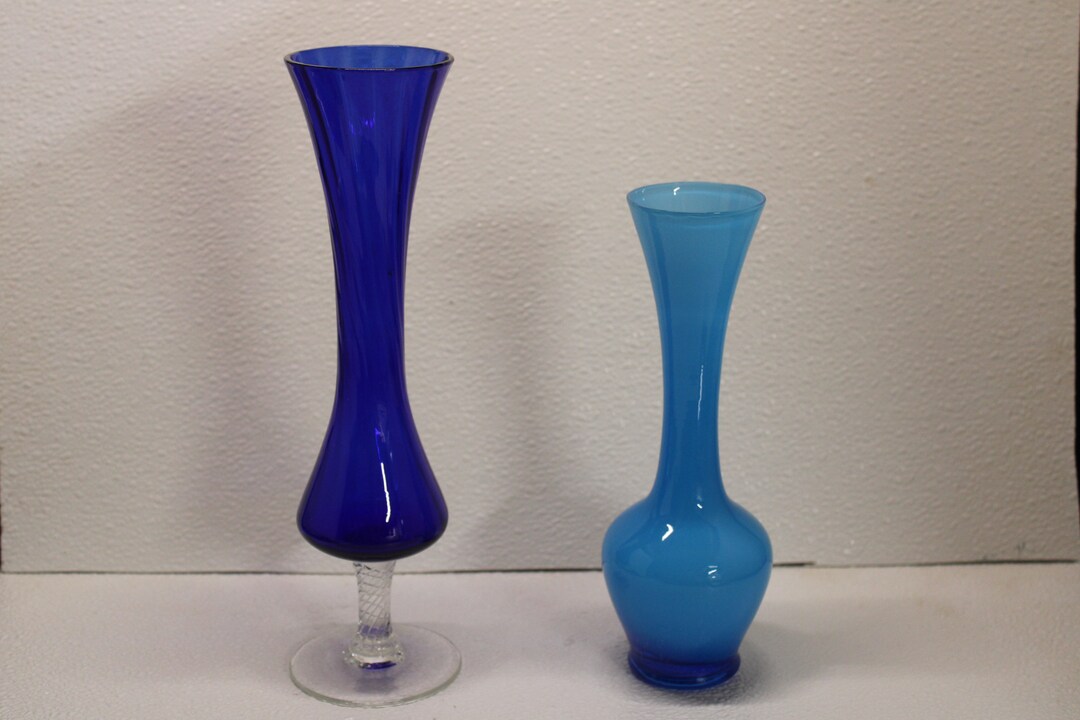 Vintage Cobalt Blue Tall Stem Glass Vase OR Vintage Blue Etsy