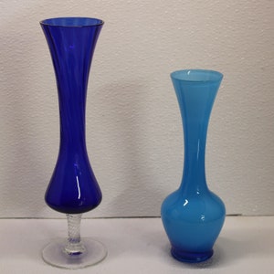 Vintage Cobalt Blue Tall Stem Glass Vase OR Vintage Blue Opaline Bud Vase T#12-47/48