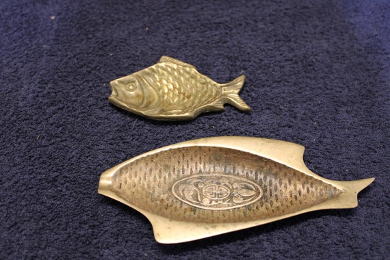 VINTAGE FISH ASHTRAY 真鍮 ヴィンテージ 熱帯魚 Lot of 2 Vintage Brass Fish Ashtray Dish Ornate Midcentury