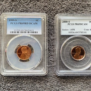 Choice 1999-S Proof Lincoln cent PCGS PR69RD DCAM Or 2000-S Lincoln Proof Cent Graded PR69RDDCAM PCGS Box #8-1