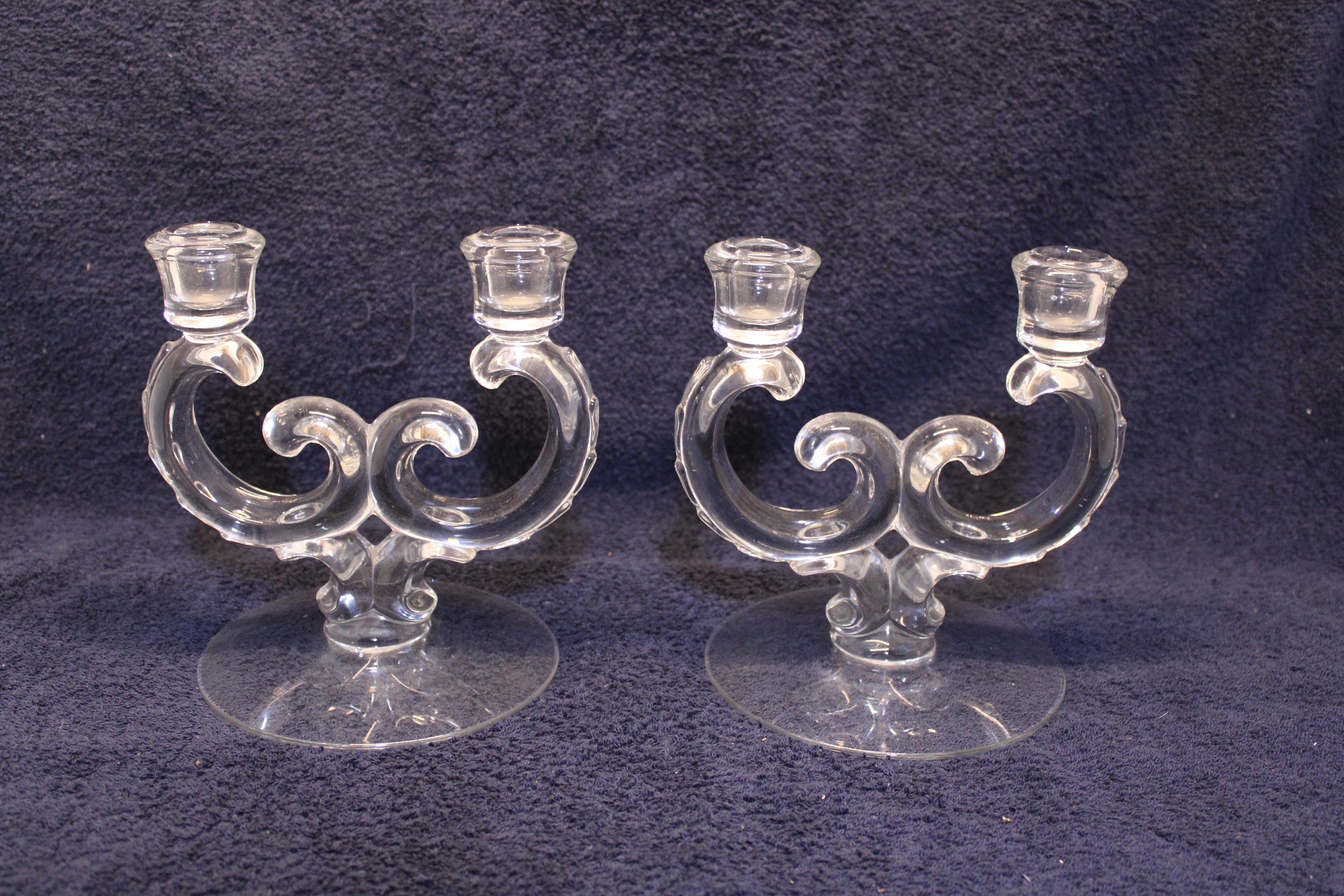 Pair Of Antique Fostoria Crystal Double Candle Holder - Century Pattern 2630 1950's