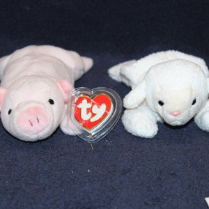 Choice Ty 4005 Beanie Babies Squealer The Pig Pink OR TY Beanie Baby Fleece the Lamb Ty#4