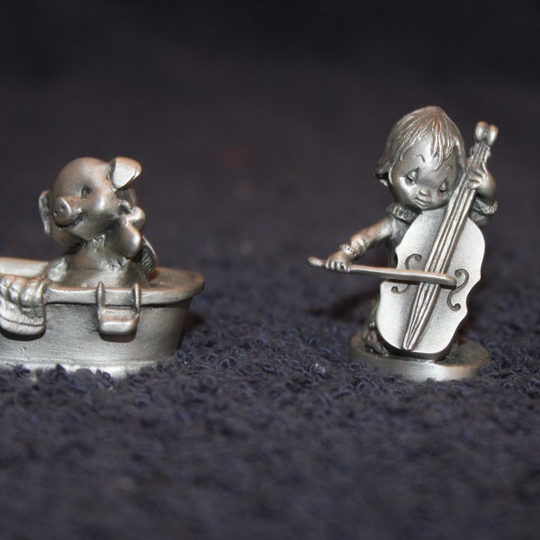 Choice: Vintage Hallmark Little Gallery Pewter Miniature Pig OR Hallmark Little Gallery Pewter Girl Cello Miniature Figurine T#16Bg5-3/4