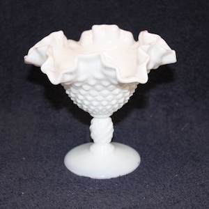 Vintage Fenton White Milk Glass Hobnail Footed Trumpet CompoteT#7-10