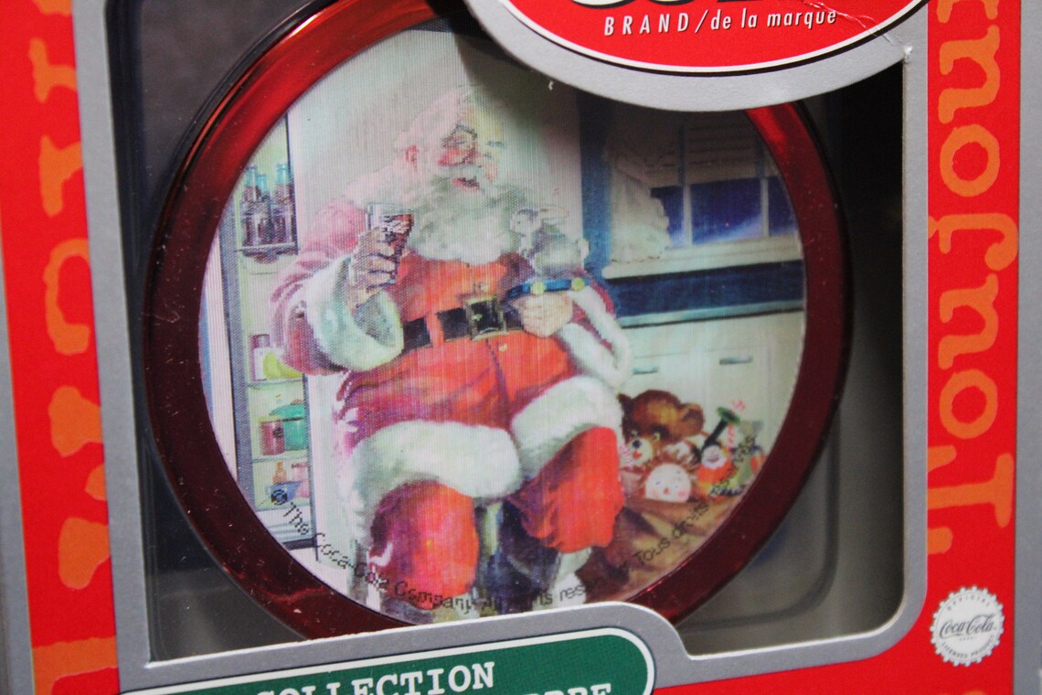 Coca-cola Ornament Trim A Tree Collection Red Disk Santa Holographic ...