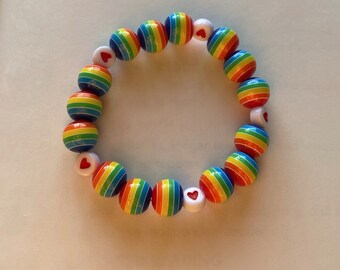 Rainbow pride and red heart bracelet