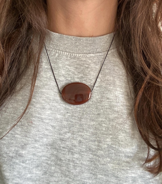 Oval Agate Slice Necklace: Adjustable Black Cord Pendant
