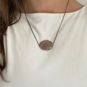 Agate Slice Pendant Necklace: Adjustable Black Cord, Earth Tone