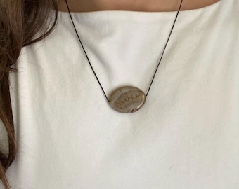Agate Slice Pendant Necklace: Adjustable Black Cord, Earth Tone