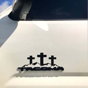 Set of (2) Crosses On Mountain Vinyl Decal