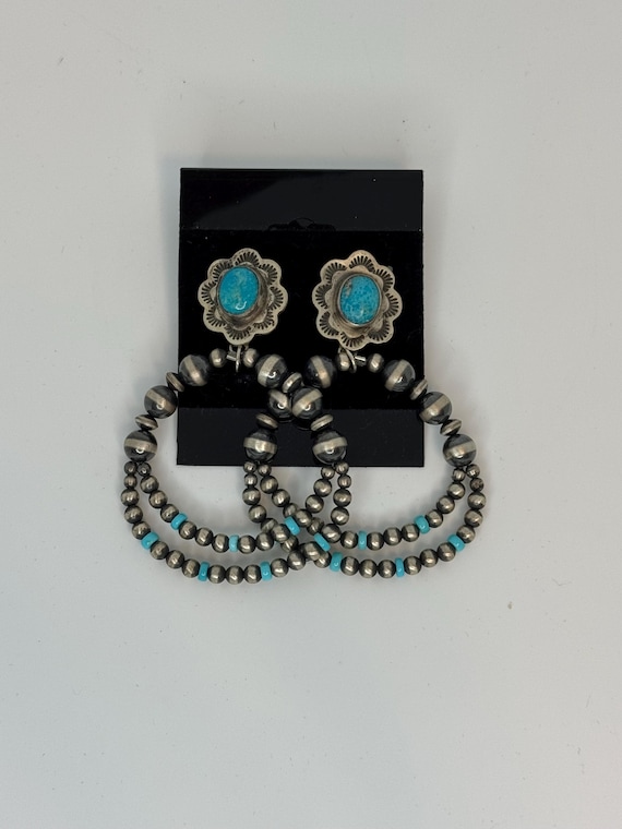 Turquoise/Navajo Pearl/Sterling Silver Hoop Earrings