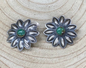 Native Green Turquoise sterling silver starburst earrings
