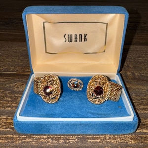 Boutons De Manchette Vintage - Rivoli Strass Bleu Sur Mesh Argenté - Occasion - Style Rétro