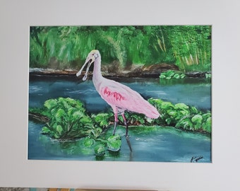 Roseate Spoonbill Giclee print, southwest florida, pink birds, colorful birds, coastal decor, birds on the water