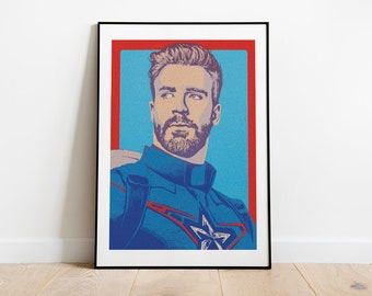 Chris Evans como cartel inspirado en el arte pop del Capitán América