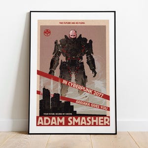 Adam Smasher from Cyberpunk  retro advert poster fine art print