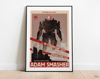 Adam Smasher from Cyberpunk  retro advert poster fine art print