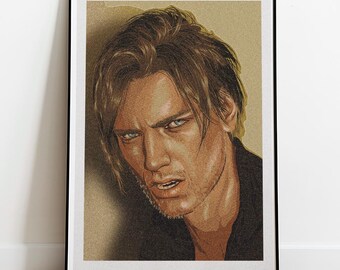 Leon Kennedy portrait from Resident Evil Requiem pop art inspired poster