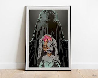 Donna Beneviento portrait from Resident Evil Village pop art inspired poster