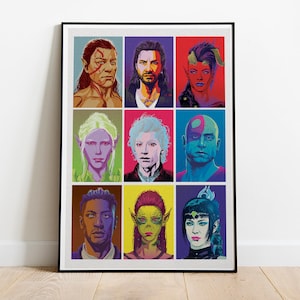 Op de pop-art geïnspireerde poster Baldur's Gate 3