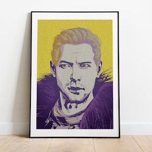 Retrato de Cullen Rutherford do pôster inspirado na pop art de Dragon Age
