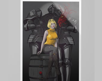 Ashley Graham with Armaduras from Resident Evil 4 remake fine art print