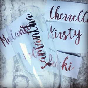 Bulk champagne flute decals, Bridesmaid Vinyl Decal, Wedding favor, Custom name sticker, wedding vinyl, personalised, personalized