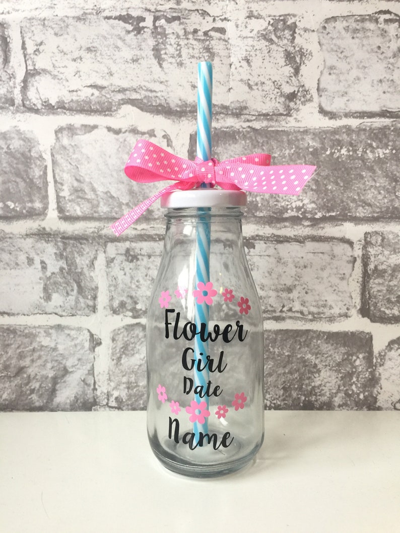 Personalised Flower Girl Milkshake bottle cup image 1