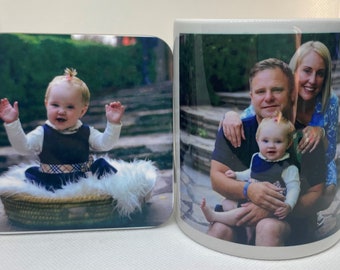 Personalised 11oz Photo Mug, Personalised Coaster, Personalised Coaster and Mug set