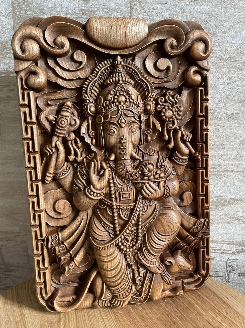 GANESHA Wooden Carved Picture Ganesha Wall Art Ganesh Wooden Etsy