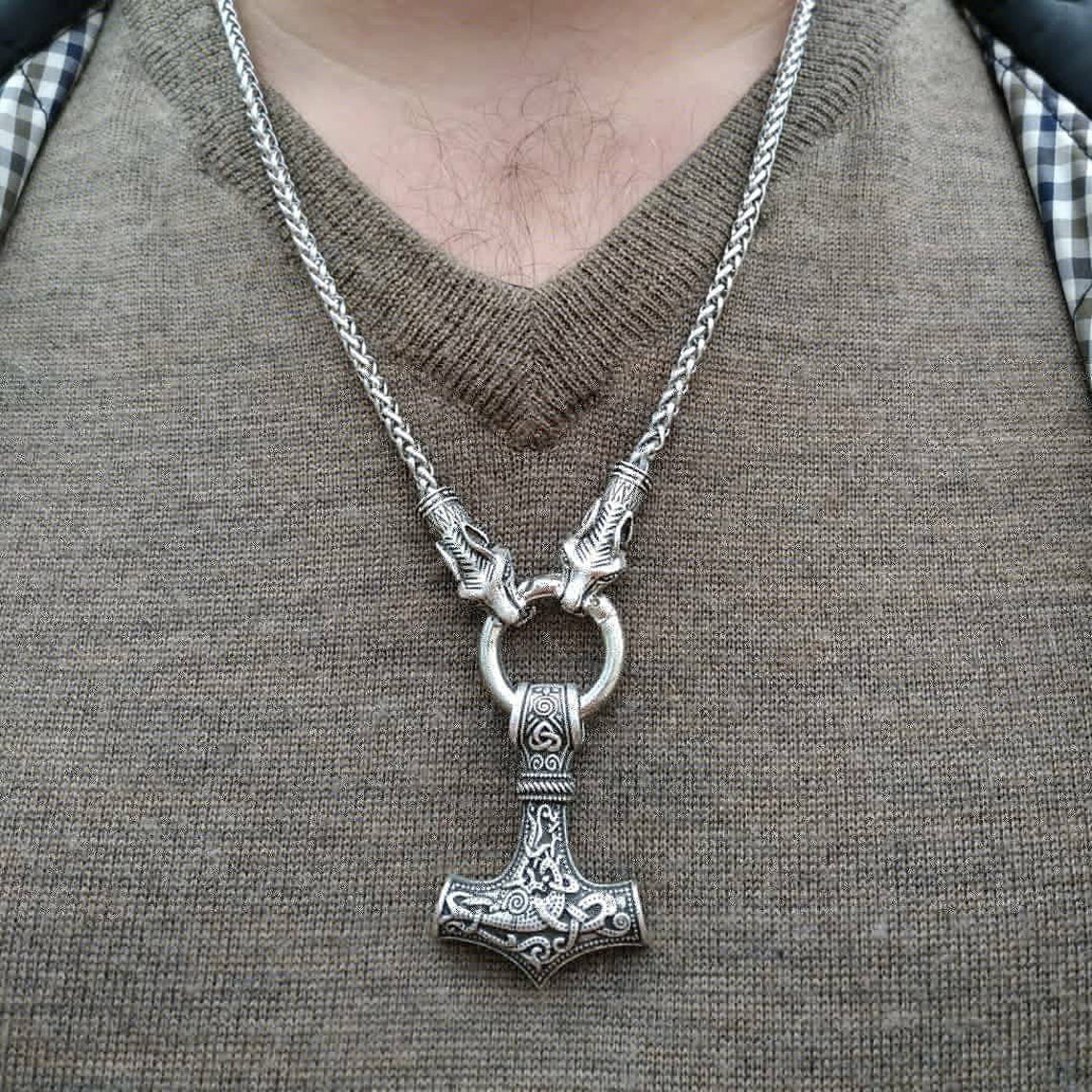 Thor's hammer steel chain Viking jewelry Thor pendant Etsy