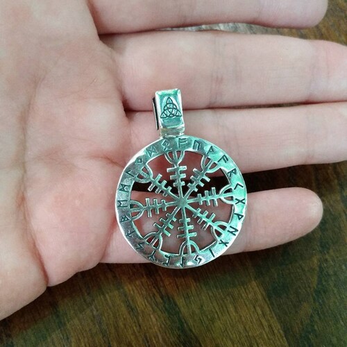 Helm of Awe Sterling silver Aegishjalmur pendant orders ægishjálmur pendant Viking protection amulet Double side Silver 925 Aegishjalmur necklace