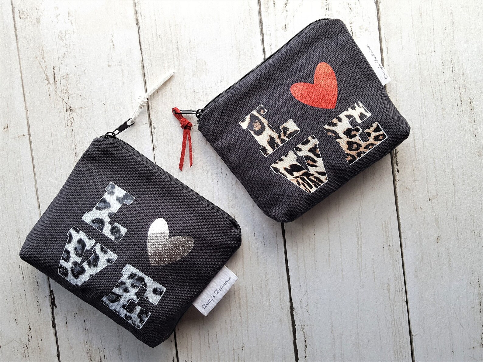 Black Canvas Heart Coin Purse Love Personalised Zipper Bag Animal Print