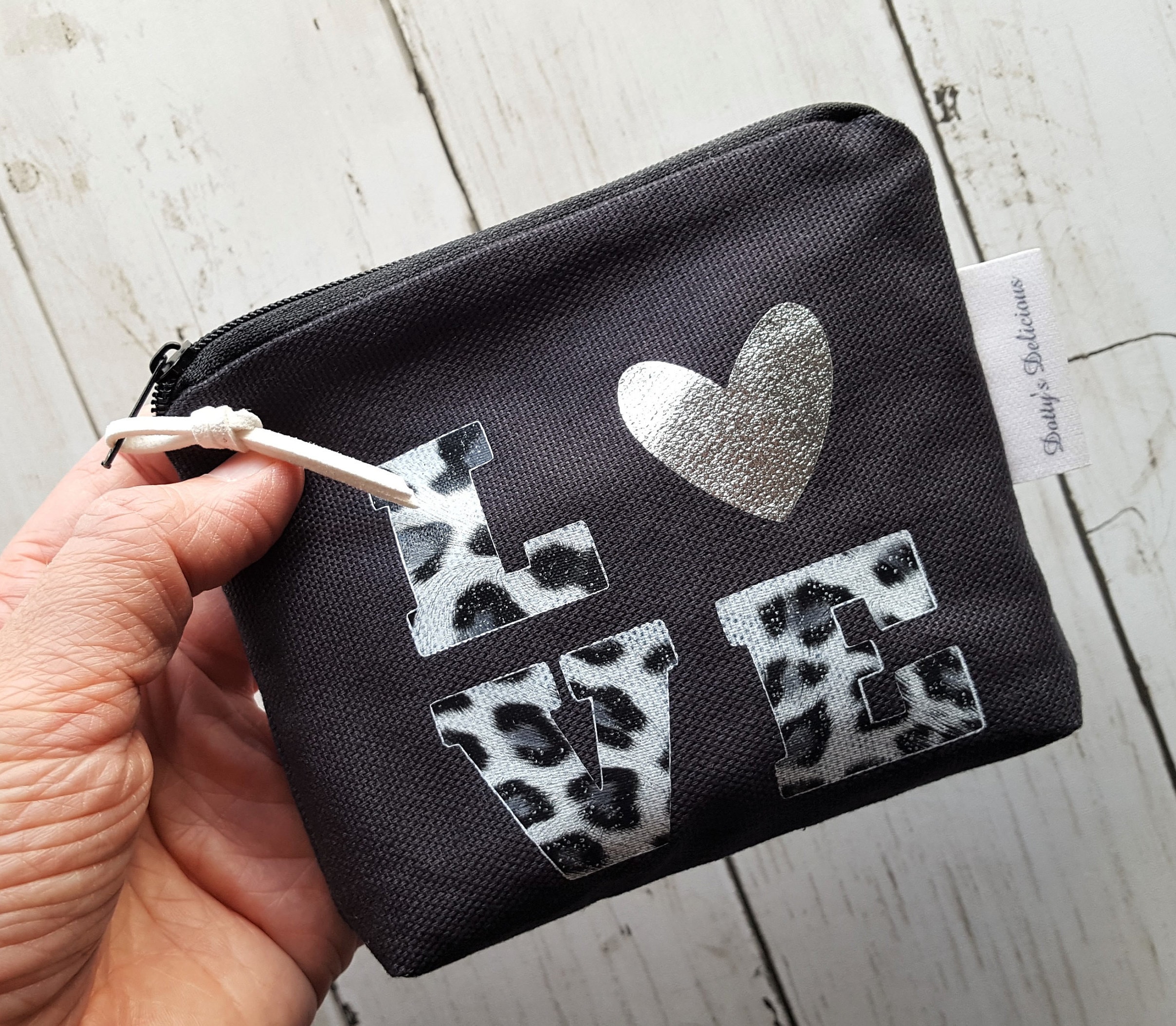 Black Canvas Heart Coin Purse Love Personalised Zipper Bag Animal Print