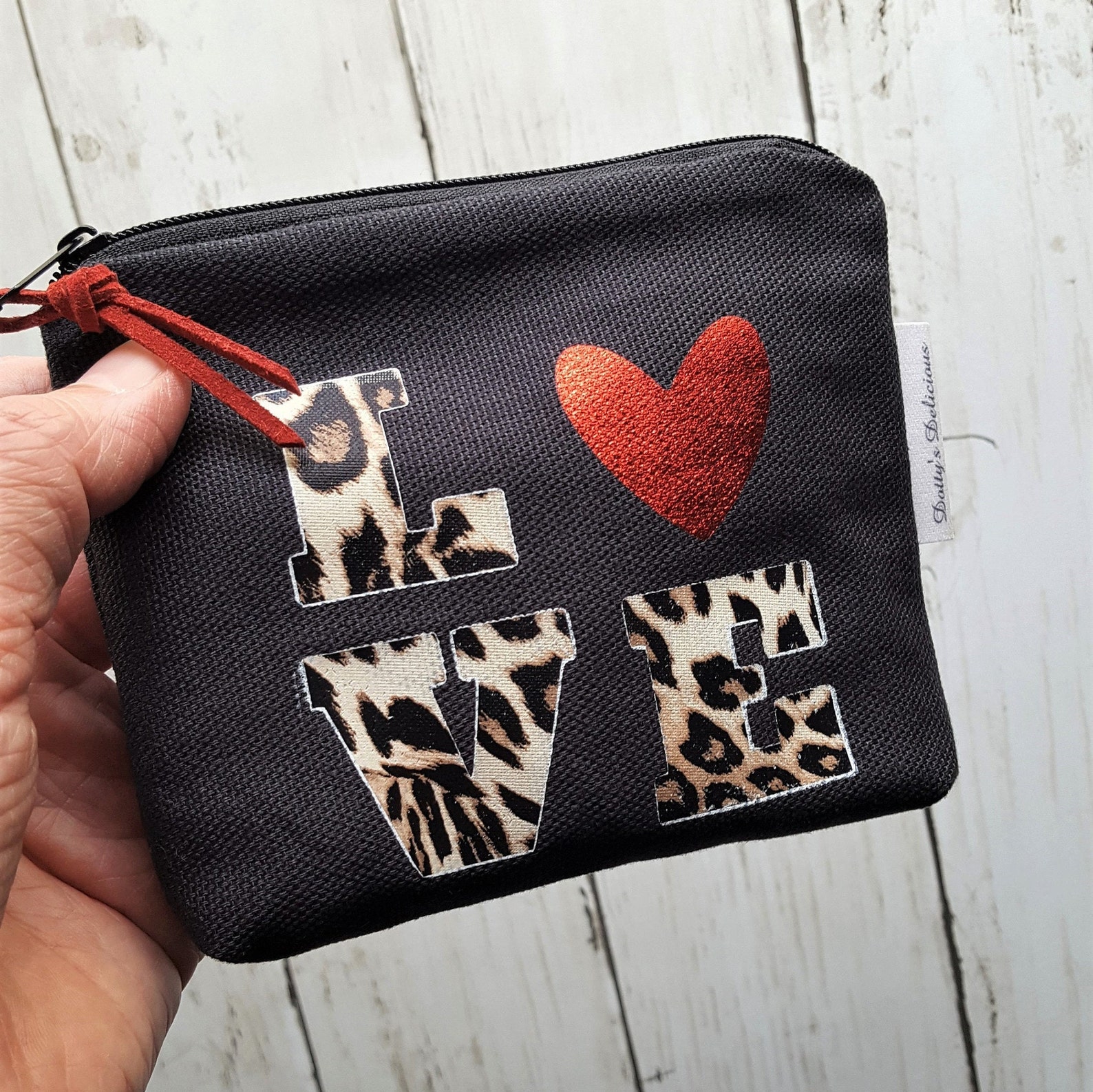 Black Canvas Heart Coin Purse Love Personalised Zipper Bag Animal Print