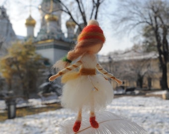 Winter miniature doll - decoration - Waldorf inspired needle felted figurine - Inspirational art - handmade home art decor - minimalist gift
