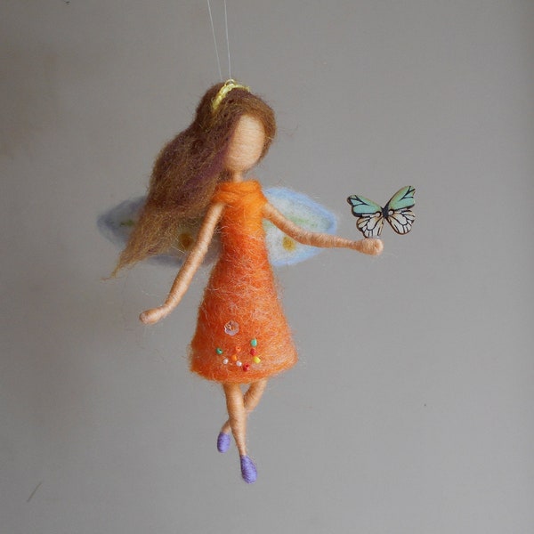 Butterfly felted fairy doll Spring scent -needle felted miniature doll with a butterfly -Waldorf inspired handmade home decor -spring fairy