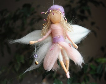 Spring Flower Fairy - Wool felted doll - Waldorf inspired - Pink and Lavender fantasy doll, nursery children bedroom - Inspirational art