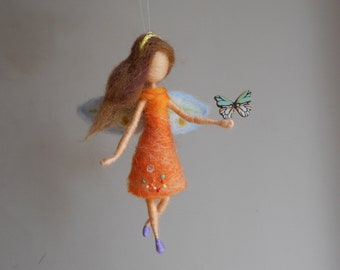 Butterfly felted fairy doll Spring scent -needle felted miniature doll with a butterfly -Waldorf inspired handmade home decor -spring fairy