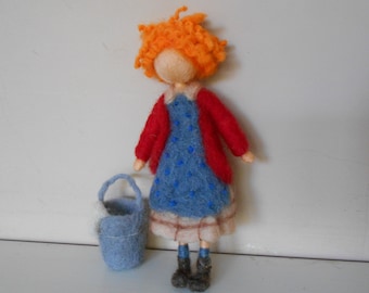 Annie the orphan character, felt doll recreation, soft wool figurine needle felted. Waldorf inspired. Handmade soft doll ornament