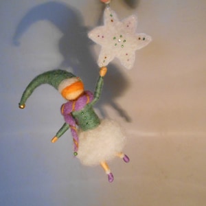 Needle felt fairy Christmas decor-Miniature mobile doll hanging from a star -Waldorf inspired - Home art decor-fairy decorations -girls gift