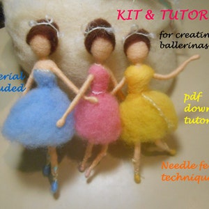 DIY Kit & Anleitung für 3 nadelgefilzte Ballerinas in verschiedenen sanften Farben -Alles Material ist enthalten – Schritt für Schritt Anleitung mit vielen Fotos