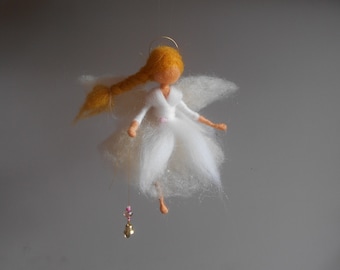 Angel figurine soft doll, felted decoration, house warming, Waldorf inspired, needle felted angel blonde or brunette with fair skin