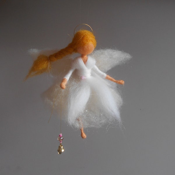 Angel figurine soft doll, felted decoration, house warming, Waldorf inspired, needle felted angel blonde or brunette with fair skin