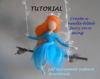 DIY tutorial for needle felting fairy on a swing with a felted book and heart - Waldorf inspired - kids and adult craft hanging soft mobile