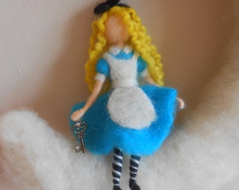 Alice needle felted miniature doll -Waldorf inspired -classic literary character- handmade home art decor - girl gift