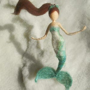Needle Felted Mermaid Doll: Aqua Wool Hanging Figurine