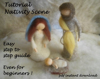 DIY Nativity Set Tutorial Needle felting craft- Nativity Scene with Mary, Joseph and baby Jesus - Needle felting pattern - Christmas decor